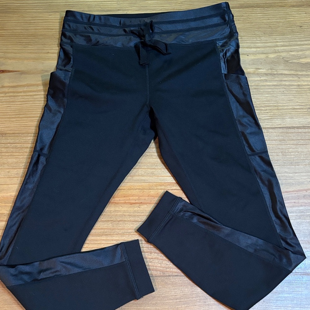 Fabletics Black Leggings with Satin Accents